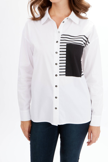 Striped Pocket Blouse Style 711-12. White. 4