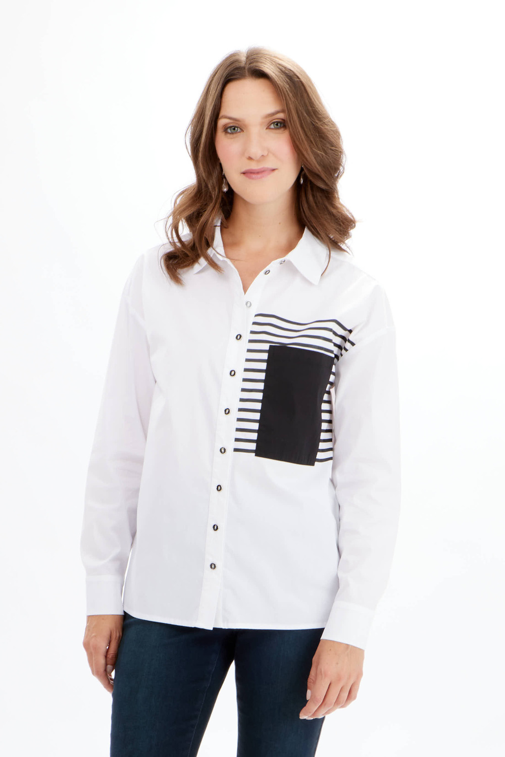 Striped Pocket Blouse Style 711-12. White