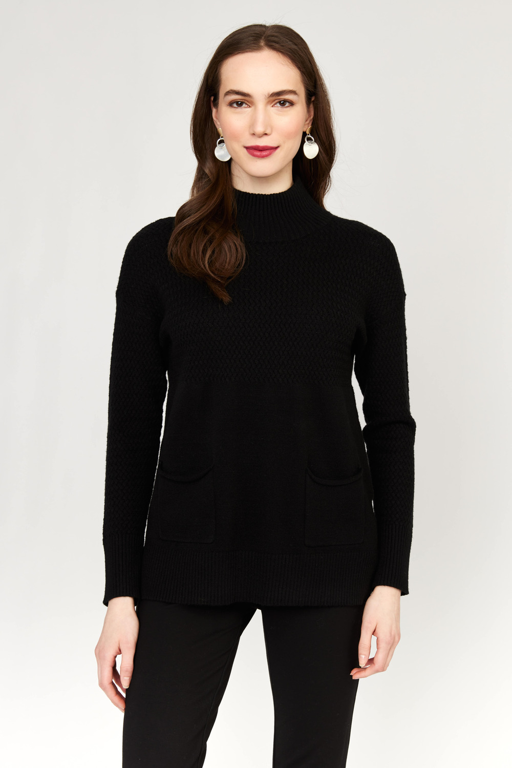 Alison Sheri Textured Knit Pocket Detail Sweater Style A42035