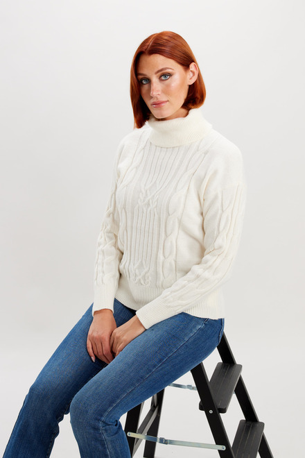 Alison Sheri Cable Knit Mock Neck Sweater Style A42185