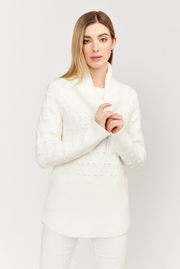 Textured Cowl Neck Sweater Style EW31025. Off-white