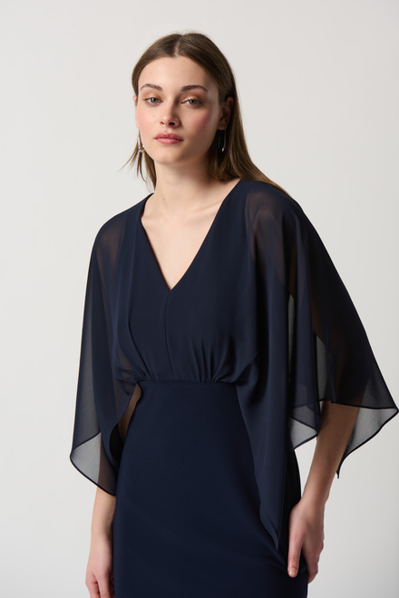 Draped Sleeve Dress Style 234009. Midnight Blue. 3