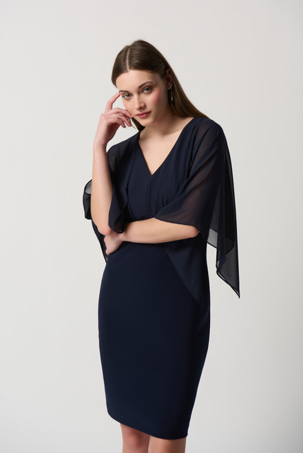 Draped Sleeve Dress Style 234009. Midnight Blue. 4
