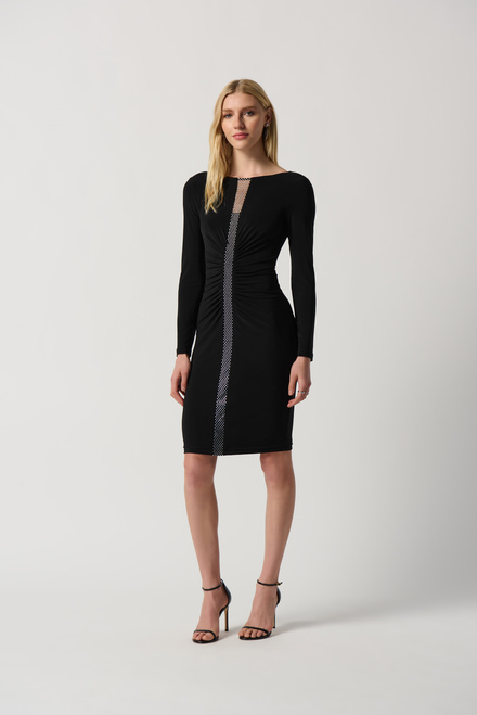 Beaded & Mesh Dress Style 234013. Black