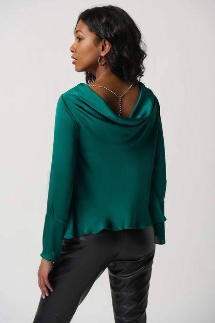 Long Sleeve Satin Top Style 234045. True Emerald. 2