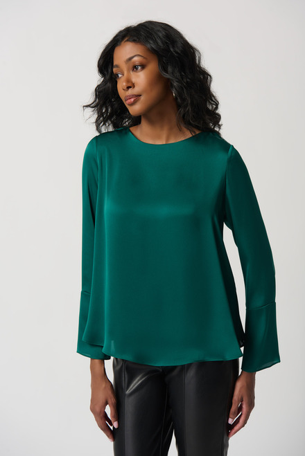 Long Sleeve Satin Top Style 234045. True Emerald
