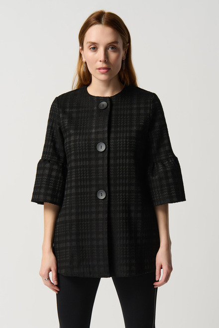Plaid Cropped Sleeve Coat Style 234057. Black