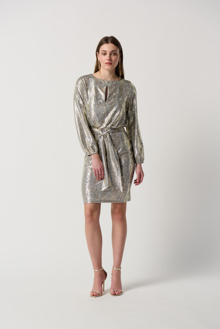 Belted Metallic Dress Style 234058. GREY/GOLD