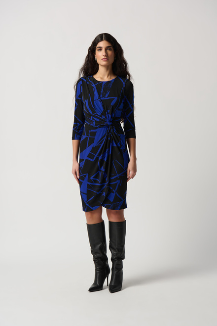 Abstract Print Belted Waist Style 234059. Black/Royal Sapphire