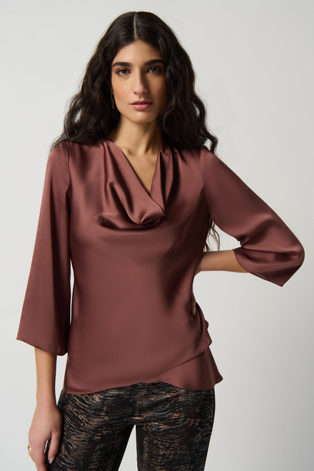 Draped Satin Blouse Style 234082. Toffee