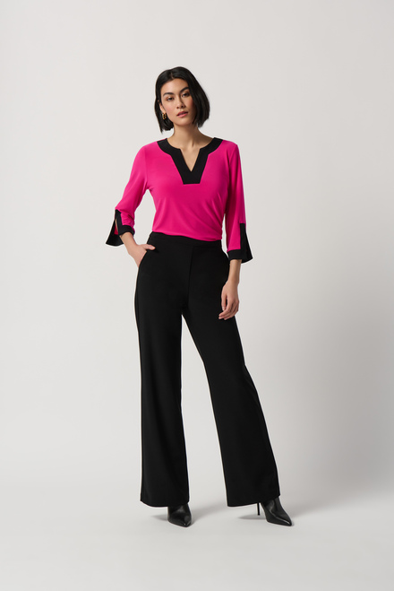 Contrast Trim Blouse Style 234083. Shocking Pink/black. 4