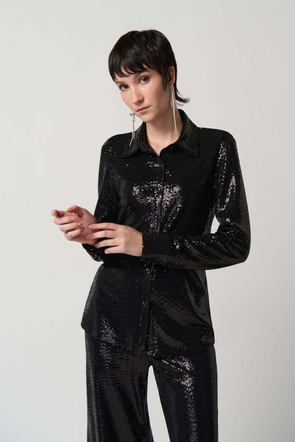 All-Over Sequin Blouse Style 234091. Black/black