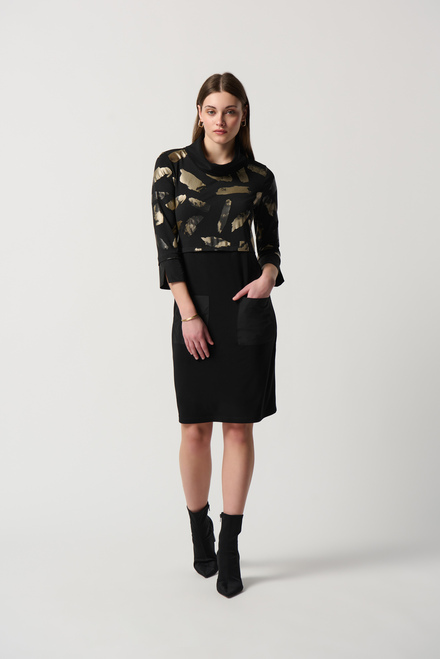 Abstract Metallic Print Dress Style 234100. Black/Gold