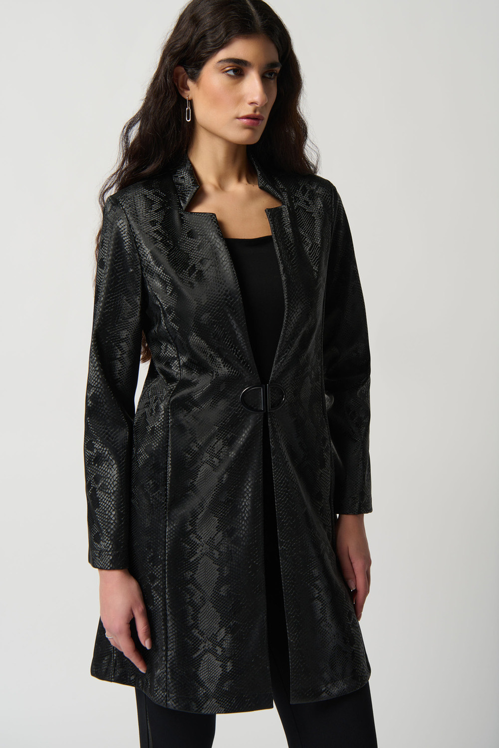 Snakeskin Button-Up Coat Style 234111. Black