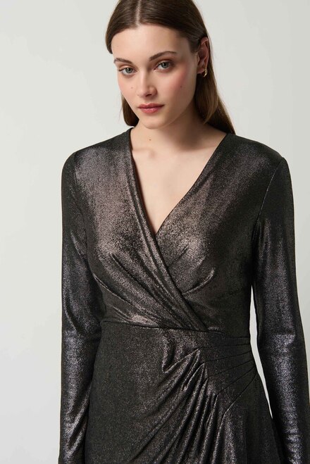 Metallic Wrap Front Dress Style 234124. Pewter. 3
