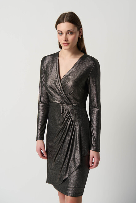 Metallic Wrap Front Dress Style 234124. Pewter. 4