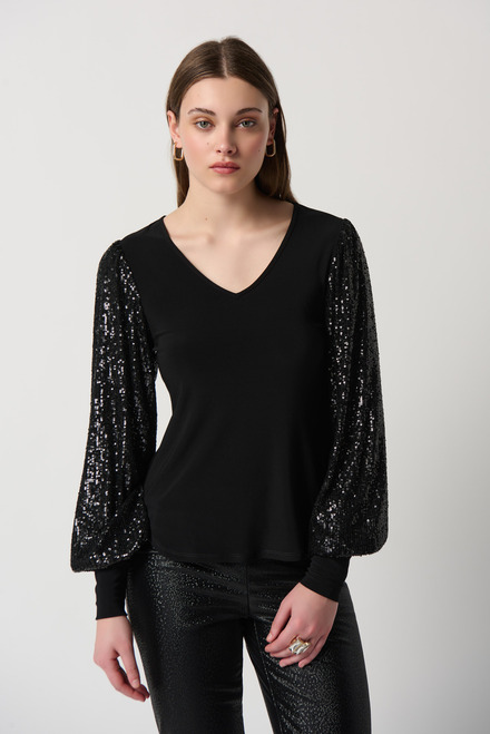 Sequin Sleeves Top Style 234130. Black/Black