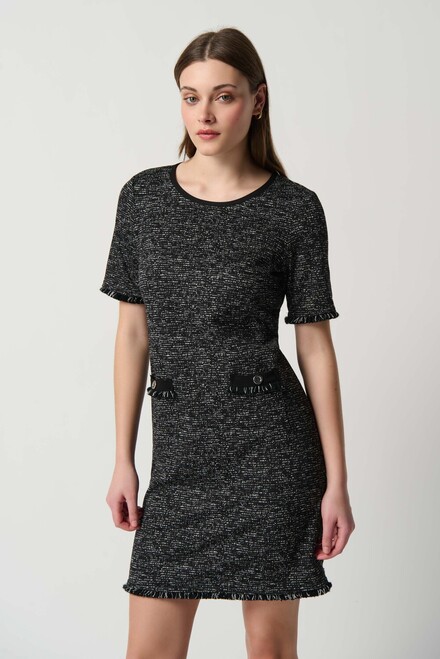 Tweed Short Sleeve Dress Style 234157. Black/off White. 3