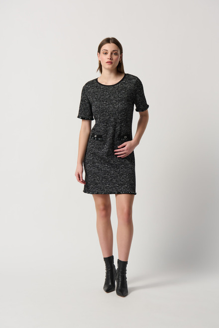 Tweed Short Sleeve Dress Style 234157. Black/Off White