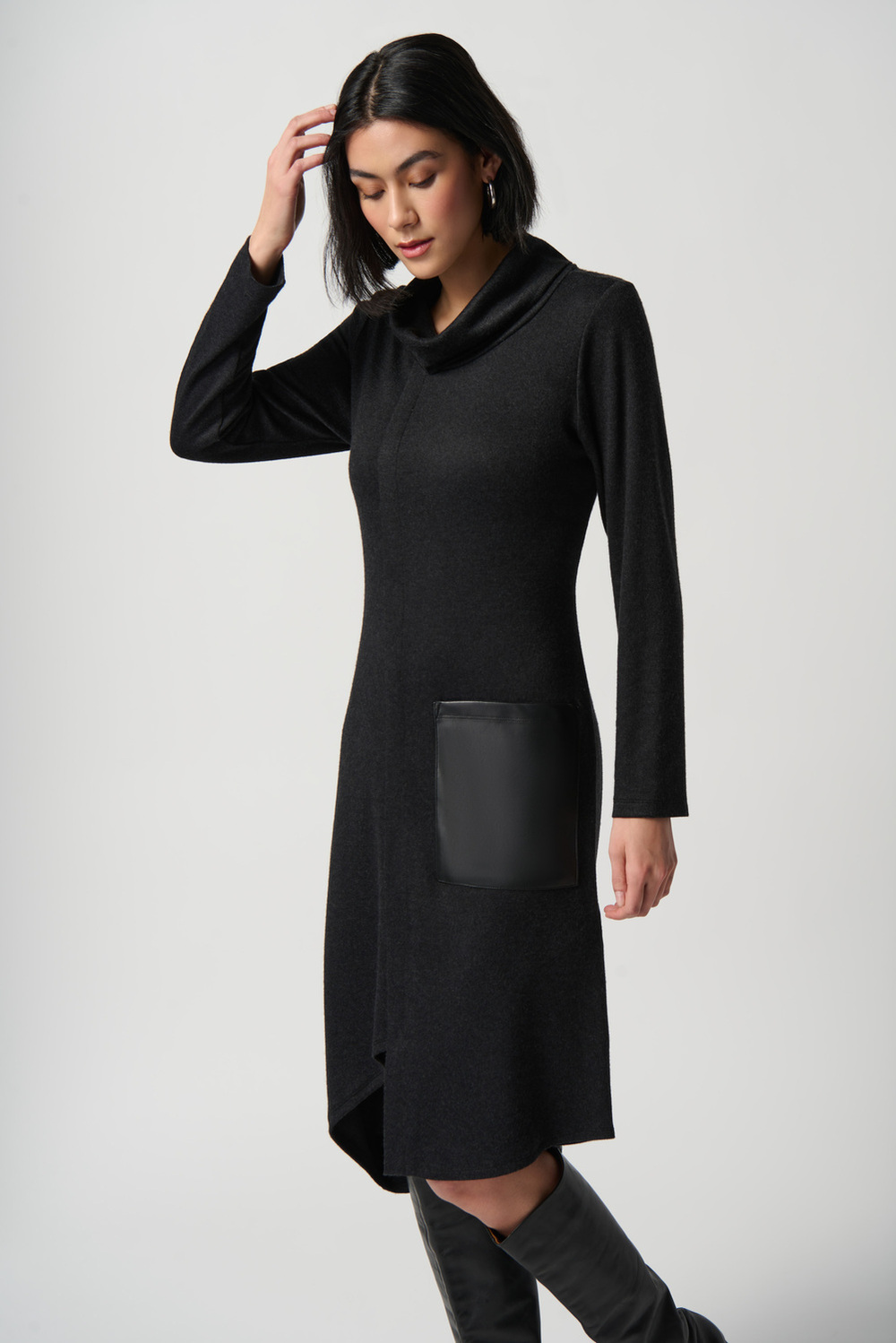 Mock Neck Dress Style 234160. Charcoal Grey/black