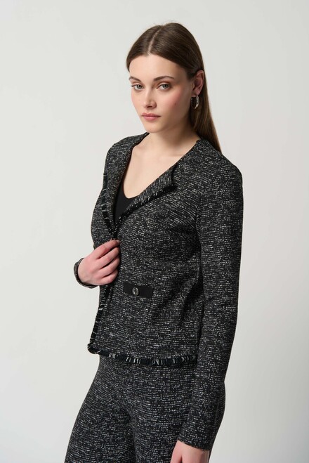 Tweed Open Front Blazer Style 234161. Black/Off White