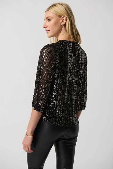 Sequin 3/4 Sleeve Top Style 234176. Black/gold. 3