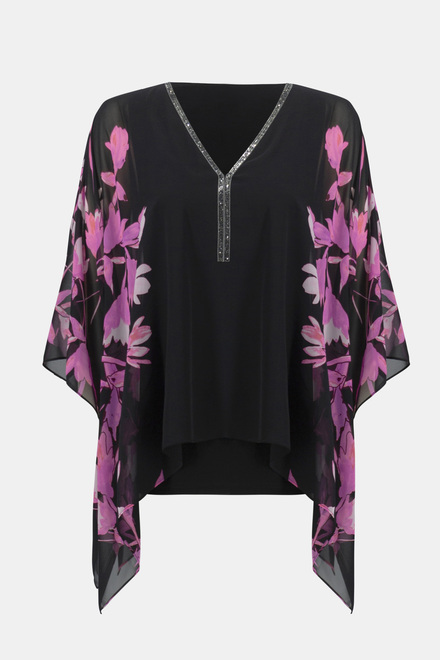Floral Cape Sleeve Top Style 234199. Black/pink. 7