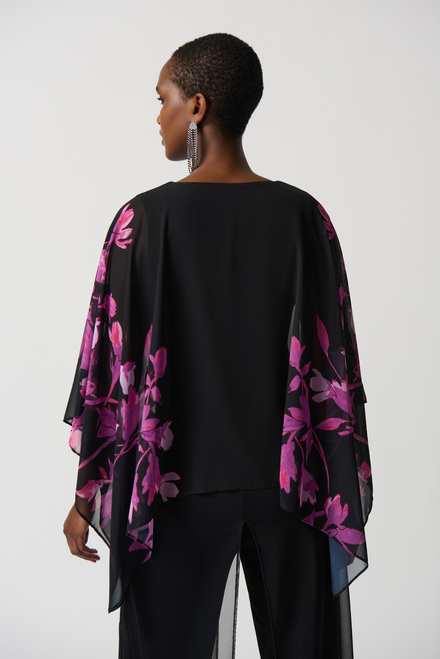 Floral Cape Sleeve Top Style 234199. Black/pink. 3