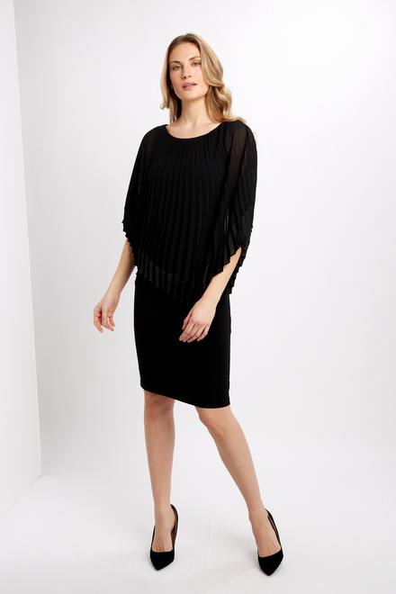 Pleated Overlay Dress Style 234705. Black