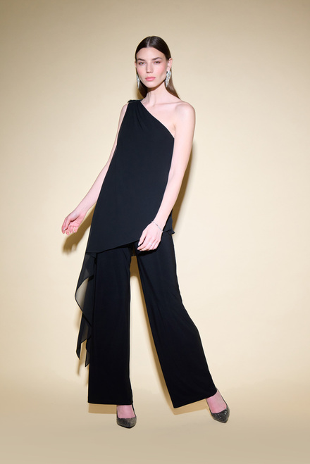 One-Shoulder Chiffon Jumpsuit Style 234707. Black