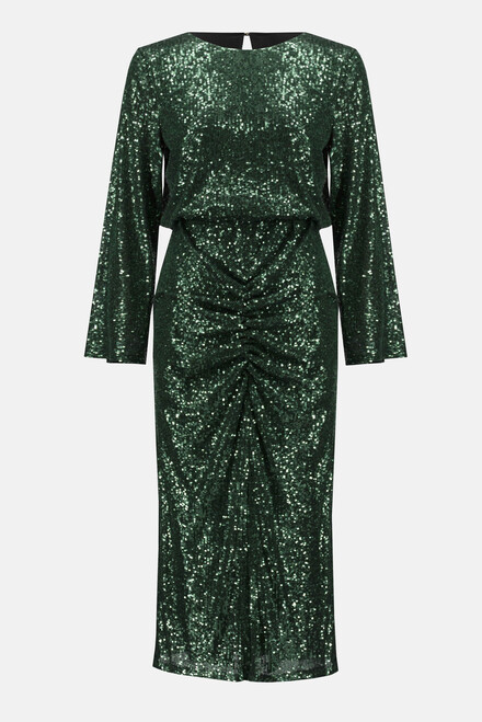 Sequin Gathered Front Dress Style 234714. Dark Green/dark Green. 6