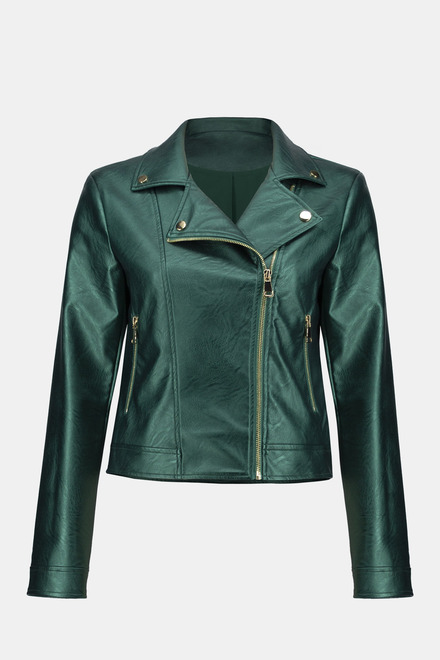 Minimalist Leather Zipper Jacket Style 234902. Emerald. 6