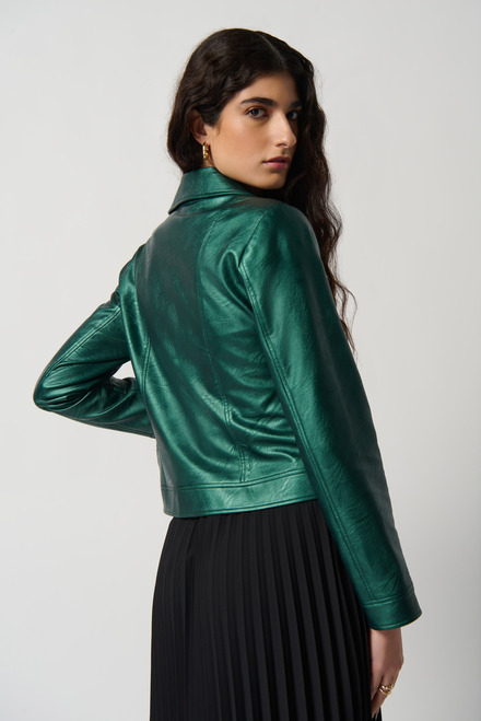 Minimalist Leather Zipper Jacket Style 234902. Emerald. 3