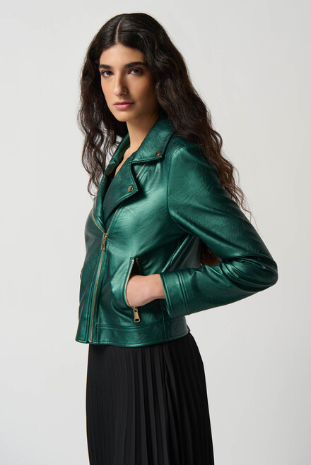 Minimalist Leather Zipper Jacket Style 234902. Emerald. 2