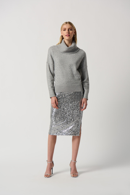 Studded Knit Sweater Style 234909. Light Grey Melange. 5