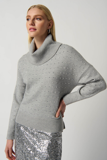 Studded Knit Sweater Style 234909. Light grey melange