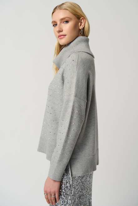 Studded Knit Sweater Style 234909. Light Grey Melange. 4