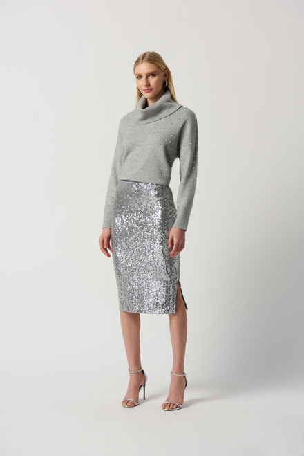 Studded Knit Sweater Style 234909. Light Grey Melange. 2
