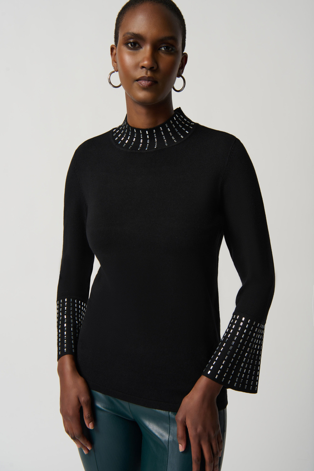 Beaded Detail Sweater Style 234920. Black