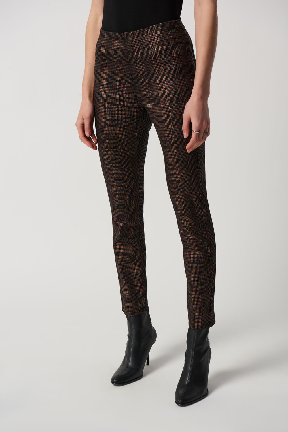 Metallic Plaid Pants Style 234925. Black/bronze