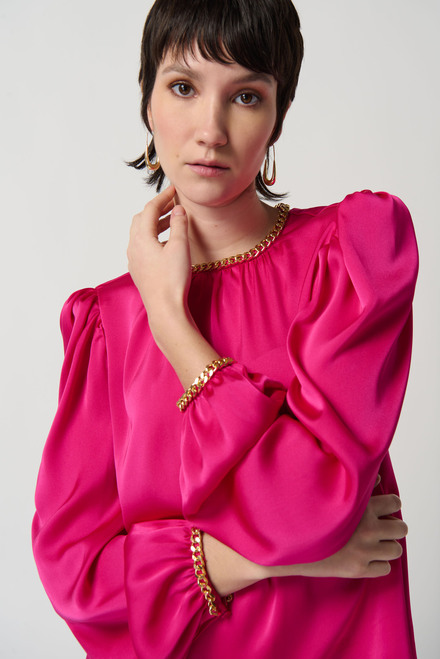 Chain Detail Blouse Style 234934. Shocking Pink. 3