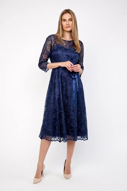 Embroidered & Belted Tulle Dress Style 8117835. Navy