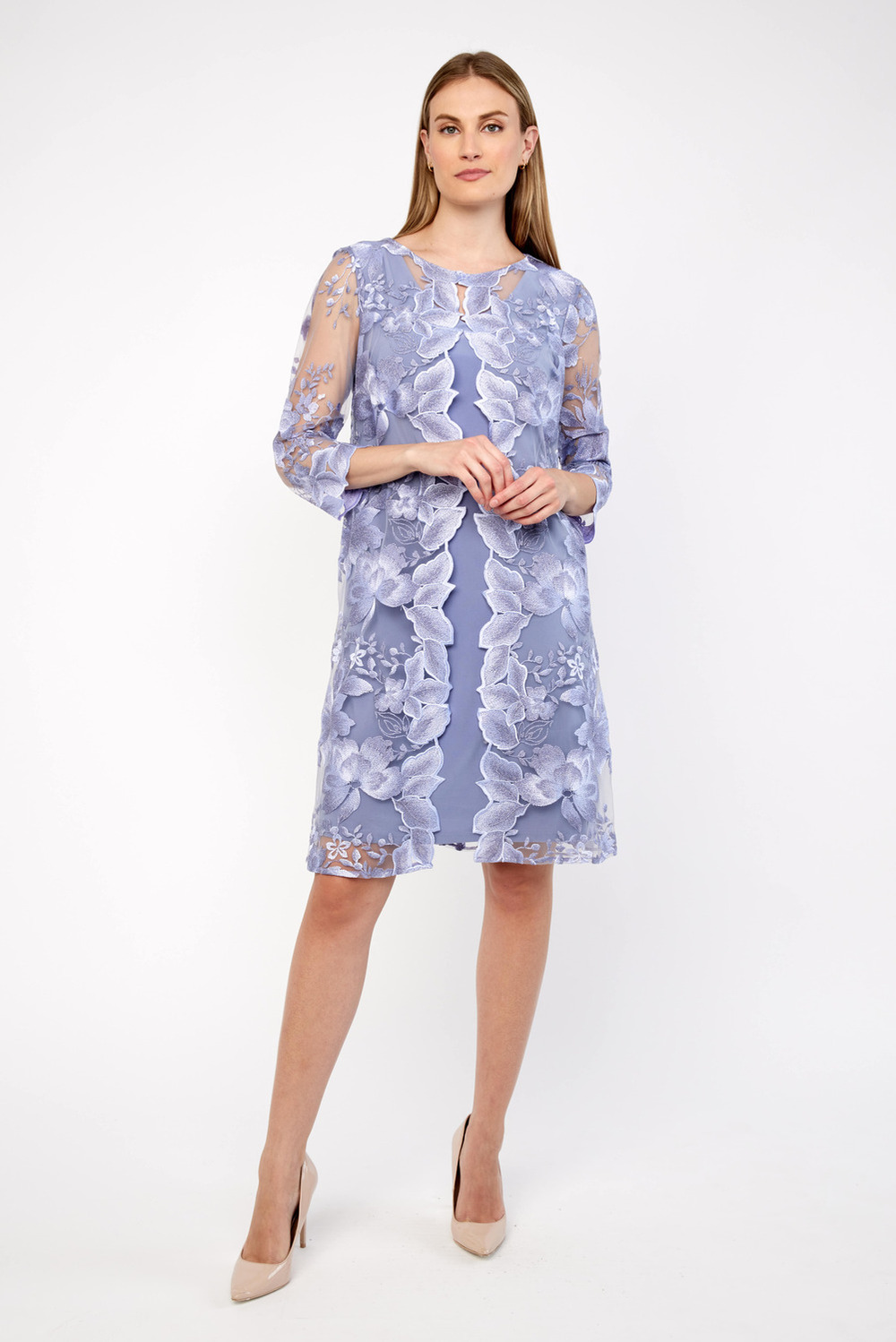 Embroidered Lace Jacket with Jersey Dress Style 81122202. Lavender 