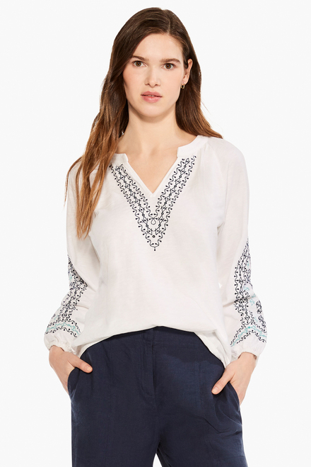 EMBROIDERED SOLSTICE TOP STYLE M231079. WHITE/MULTI