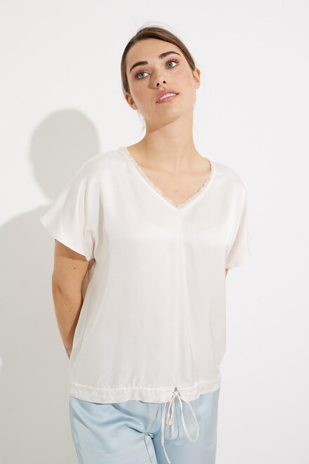 V-Neck Sateen Mix Top Style W6006. Off White
