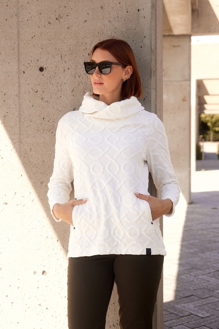 Textured Funnel Neck Pullover Style 73207. Off White