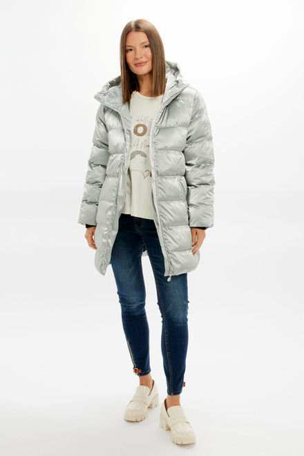 Shiny Puffer Coat Style 73810. Silver. 4