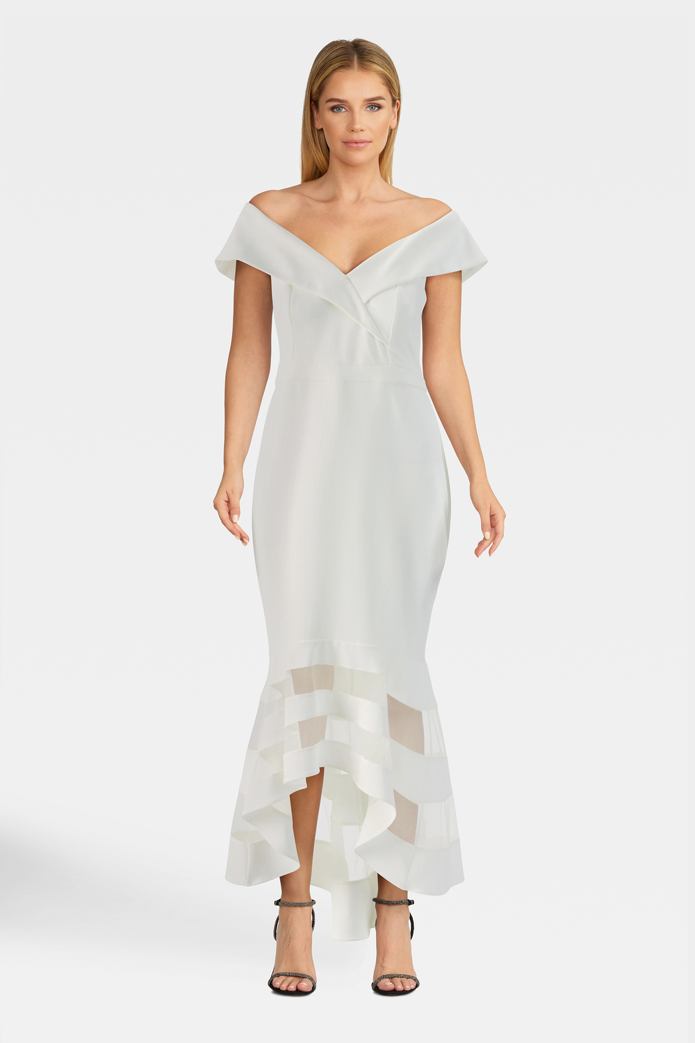 Drop Shoulder Dual Fabric Dress Style 223743. Vanilla 30