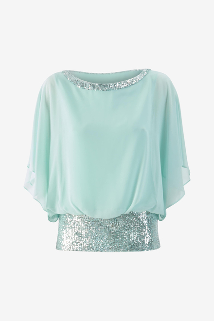 Mixed Media Short Sleeve Top Style 231738. Opal/silver. 6