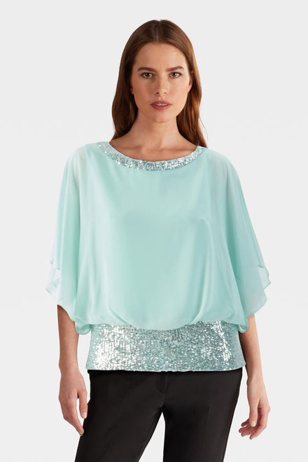 Mixed Media Short Sleeve Top Style 231738. Opal/silver